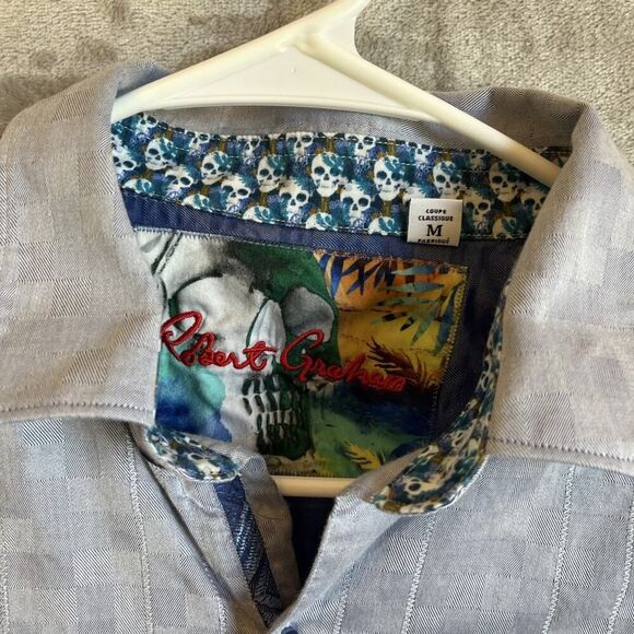 Robert Graham Men’s Blue Checkered Long Sleeve Flip Cuff Button Up Shirt Size M - Picture 3 of 8